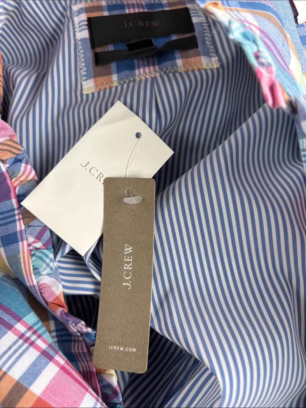 J Crew NWT Regent Blazer Womens Multicolor Madras Plaid Ruffle Trim Jacket - Picture 6 of 11